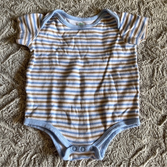Okie Dokie Blue and Tan onesie Soft Cotton Stripes - Picture 1 of 3